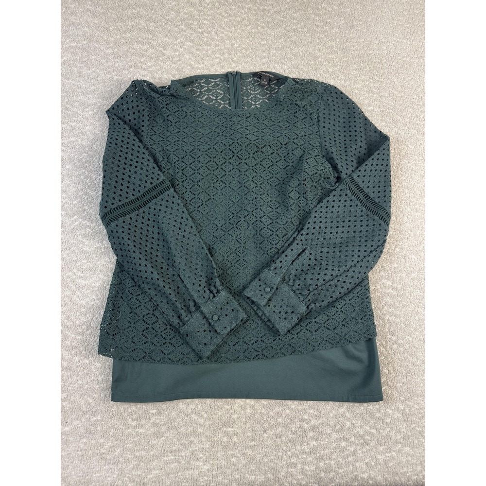 Banana Republic Blouse Womens Small Green Lace Long Sleeve‎ Lined Eyelet Top